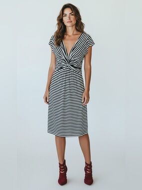 Max Studio Navy and White Striped Dress Size S